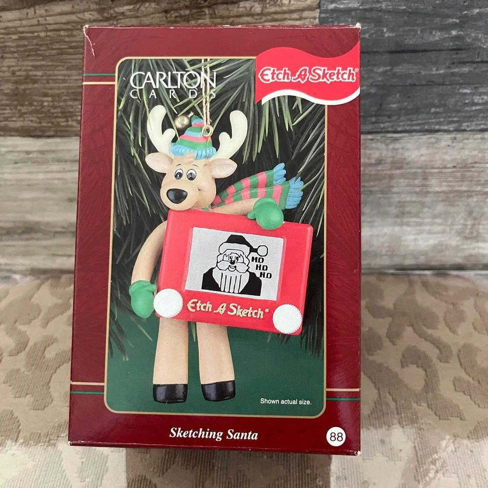 Carlton Cards Etch A Sketch Reindeer Ornament Sketching Santa 1999 CXOR-051A